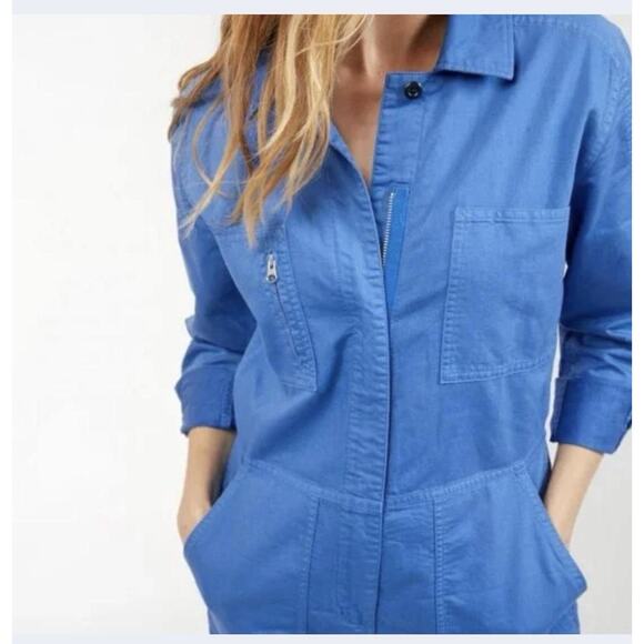 OUTERKNOWN Station Jumpsuit Womens Large Blue Long Sleeve One Piece Linen NEW - Picture 3 of 16